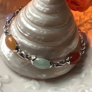 Beautiful Sterling Silver Muti-Gemstone Cabochon Bracelet